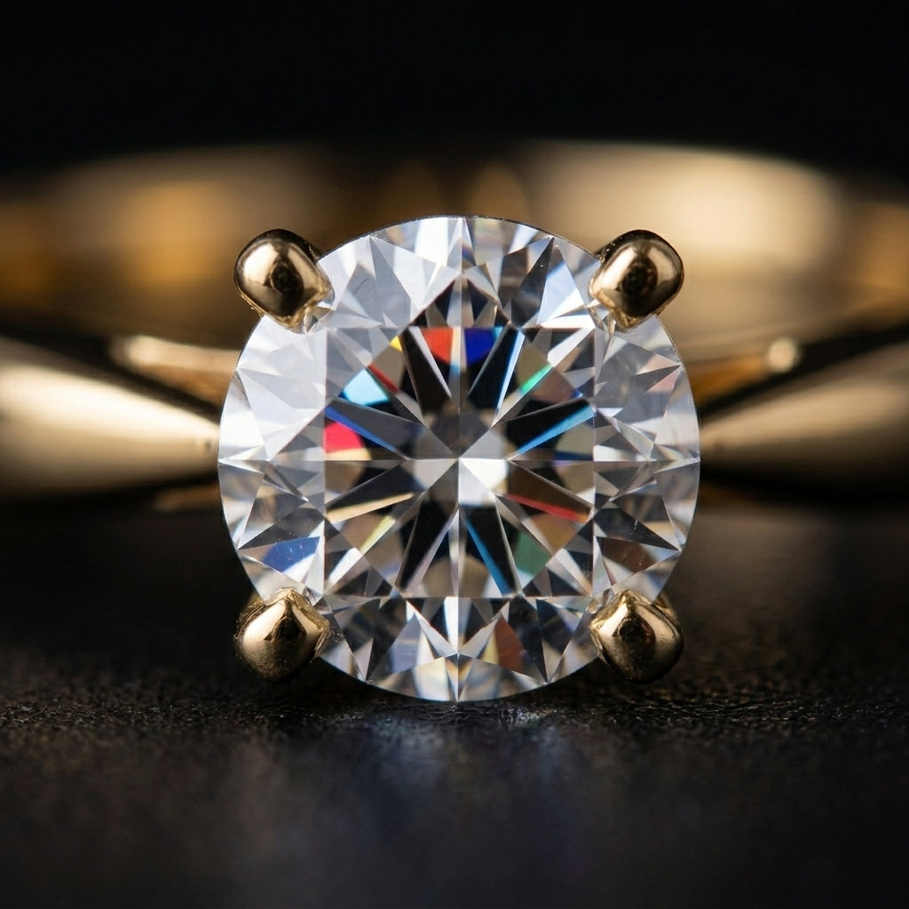 Diamante blanco talla brillante — detalle macro